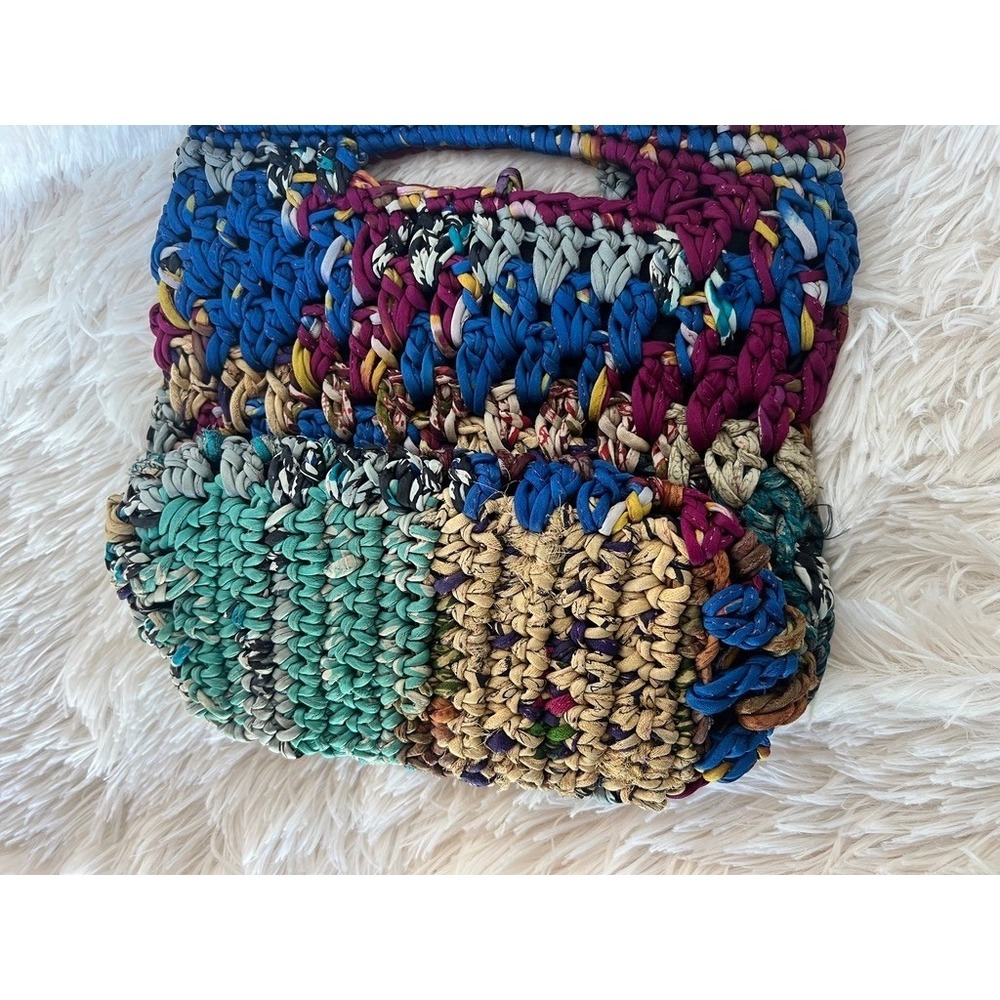 Chan Luu Crochet Handbag Tote Textile Small Boho Fabric Knit Bag Hippie Upcycled - Picture 5 of 12